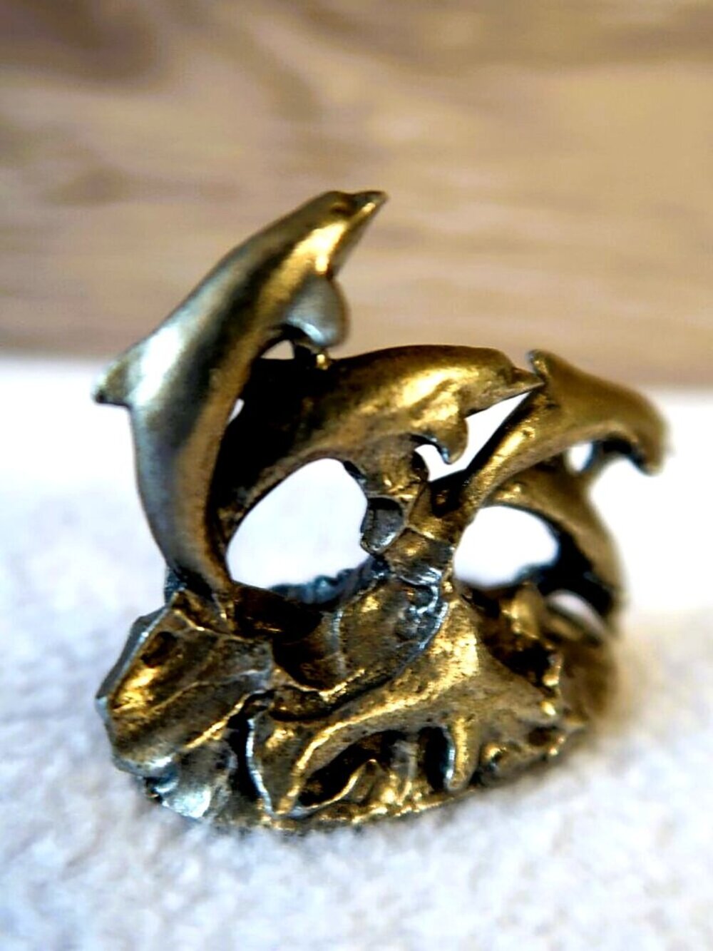 Small Leaping Dolphins Wave Nautical Beach Figurine Sculpture Office Desk Decor